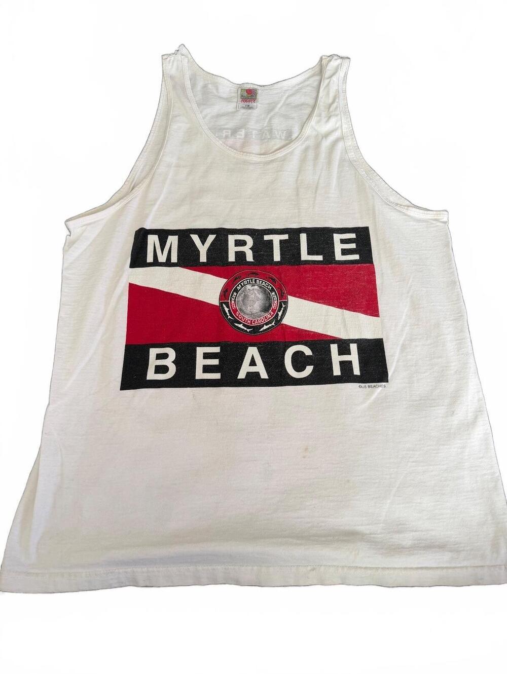 Vintage Myrtle Beach Tank Top XL White Heavy Cotton South Carolina Water Sport - Picture 2 of 7